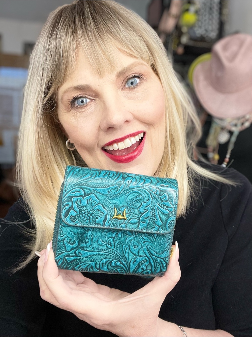 Myra Bag Teal Tooled Leather Wallet - NIB